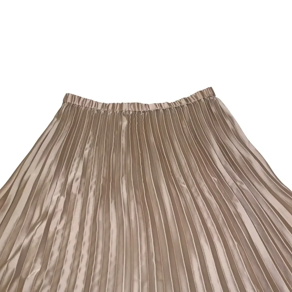 Anne Klein X-Large Beige / Tan Elastic Waistband Beige Pleated Flowy Midi Skirt